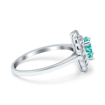 Art Deco Wedding Ring Oval Cut Solid Simulated Paraiba Tourmaline CZ 925 Sterling Silver